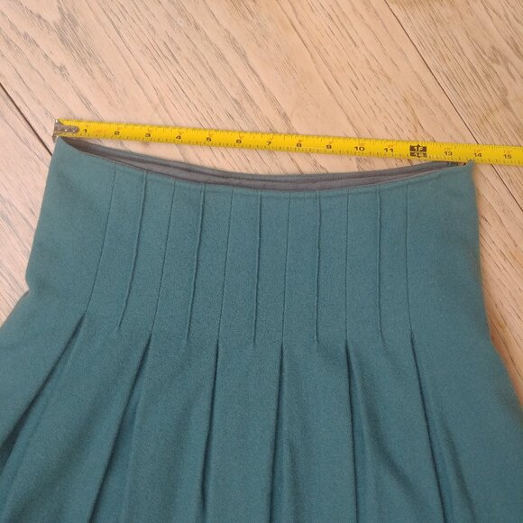 Vintage Jocomomola teal blue green pleated front wool skirt 40 approx S/M - Picture 12 of 14